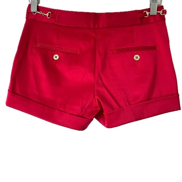 Express Design Studio Satin Dress Shorts Red Cuffed Gold Horsebit Women’s Size 0 - Picture 2 of 9